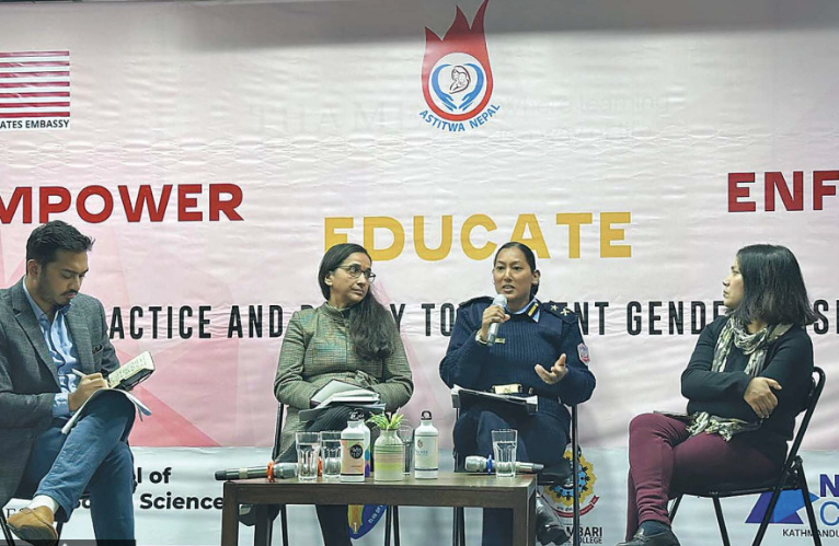 Participants at an event on Monday discuss issues surrounding gender-based violence  https://kathmandupost.com/national/2024/